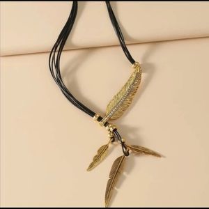 New! Boho Faux Leather Feathers. Rope Design. Unique  necklace